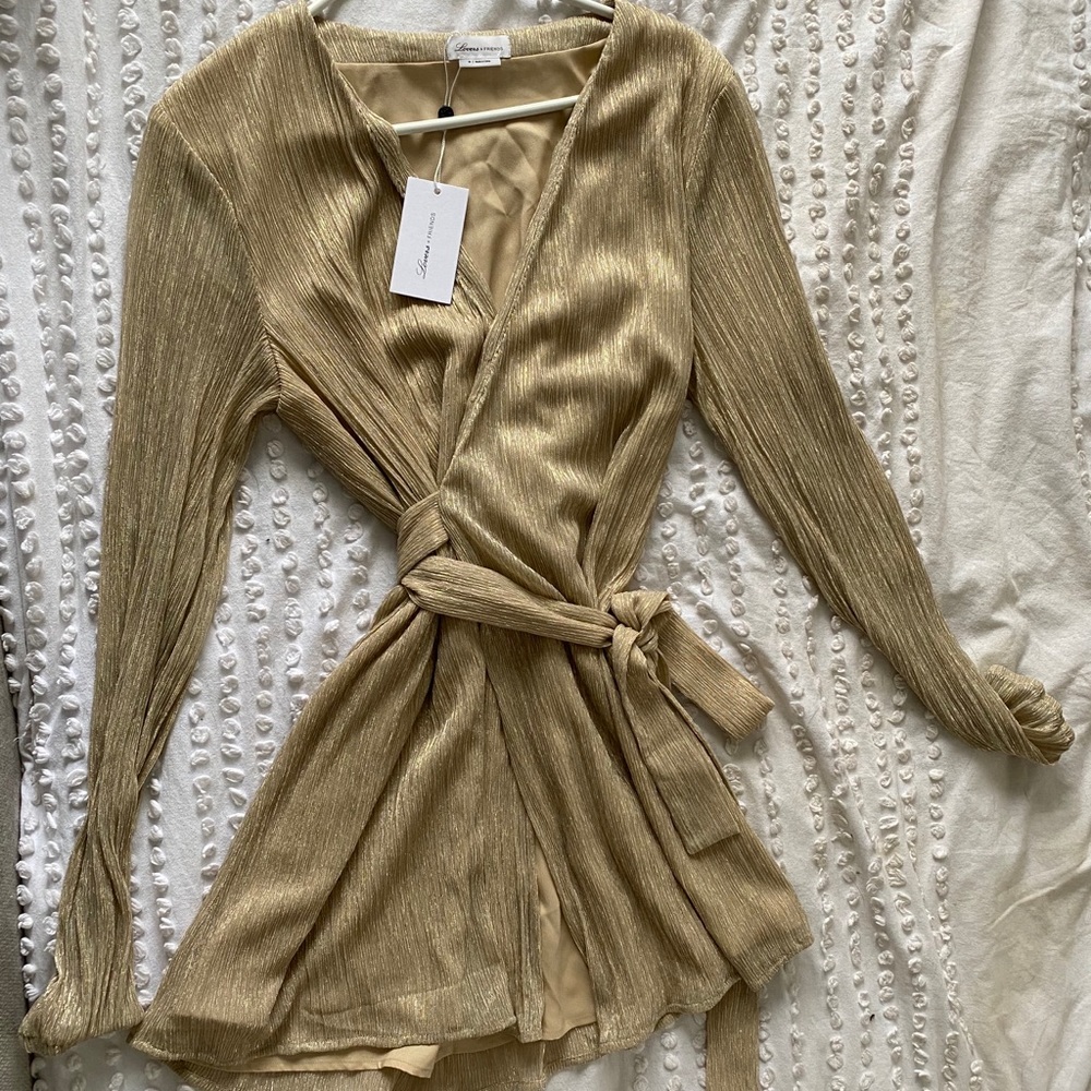 REVOLVE Lovers + Friend Elyse Wrap Dress - Gold